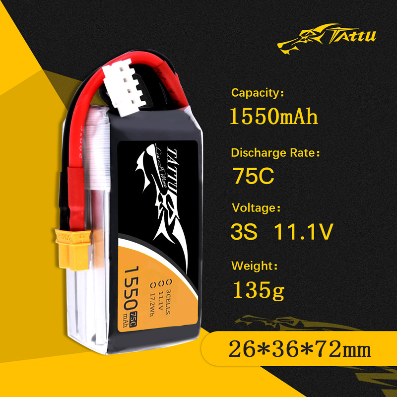TATTU 3S 11.1V 1550mAh 75C LiP - Drone Rc Link 评论和价格
